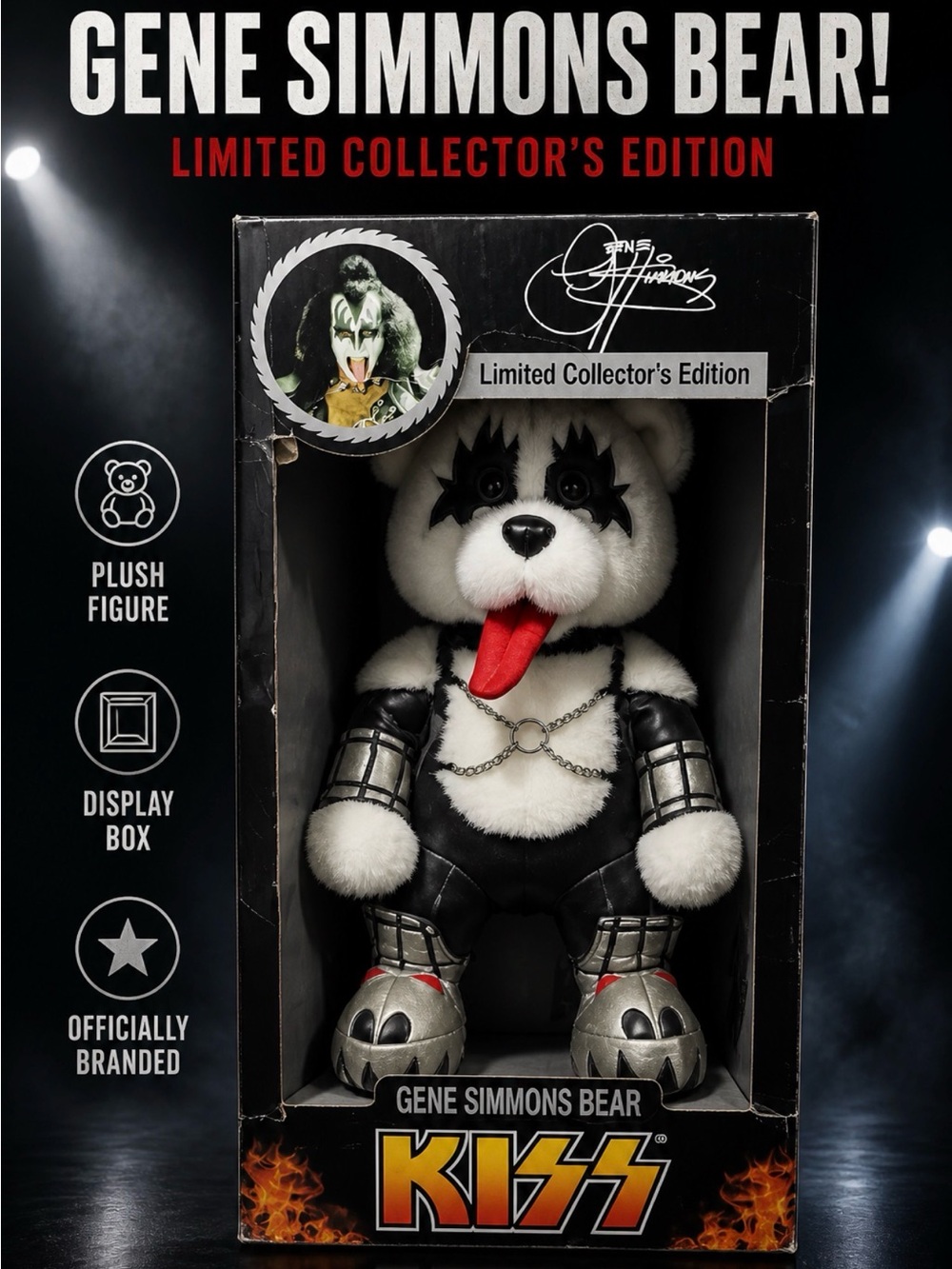 KISS Gene Simmons Bear Plush - Black & White Limited Collector's Edition